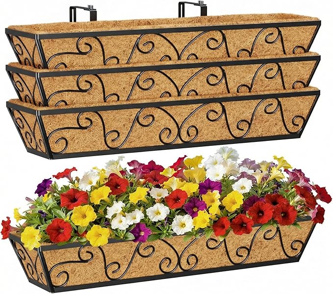 4pcs 30 Inch Window Deck with Coco Liner, Metal Hanging Flower Planter Window by LAWYAMAI