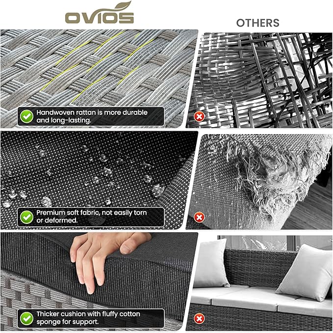 ovios 6 Pieces Patio Furniture Set, Outdoor Wicker Sectional Sofa - Image 8