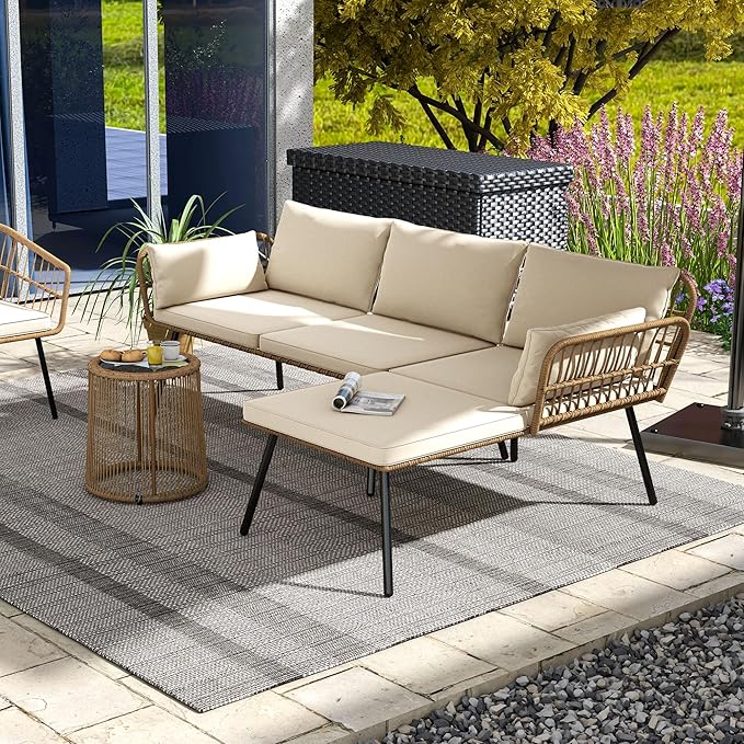 DWVO Patio Furniture Set 3 Piece Outdoor Wicker Conversation Set by DWVO