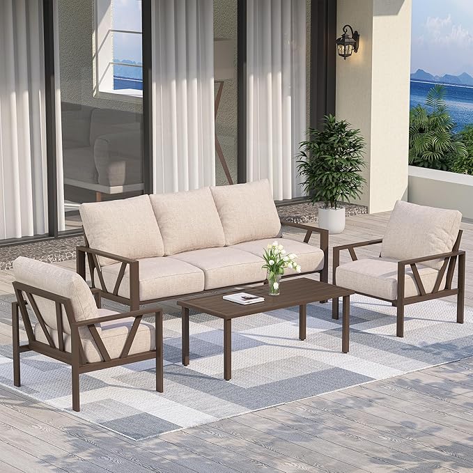 Outdoor Patio Furniture Set, 4 Pieces Metal Patio Furniture Set by COMLAXFIELD