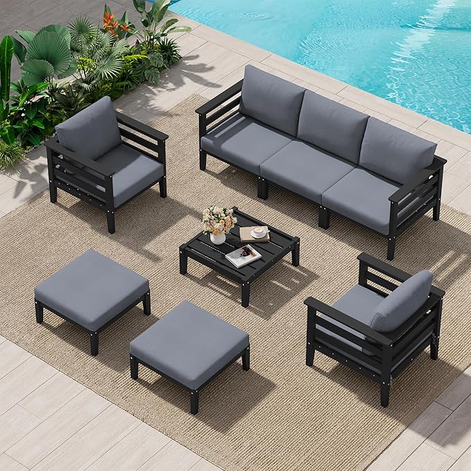 SERWALL HDPE Patio Furniture Set, 8 Pieces Composite Outdoor Furniture by SERWALL