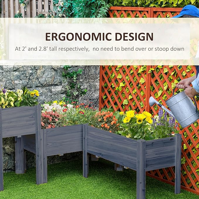 Outsunny Raised Garden Bed Set of 3, Wooden Elevated Planter Box - Image 4