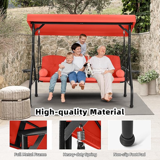 HOMREST 3 Seat Outdoor Porch Swing - Image 4