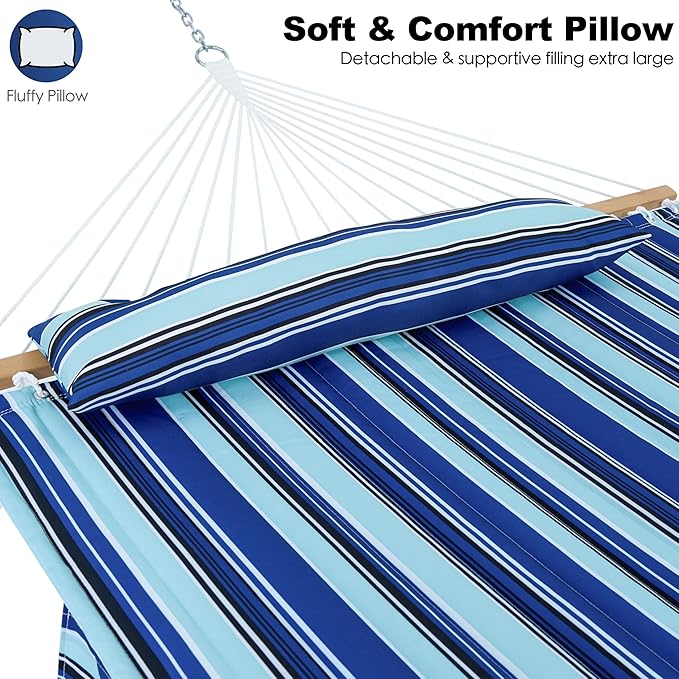 2 Person 12FT Hammocks for Outside, Double Quilted Fabric Outdoor Hammock - Image 4