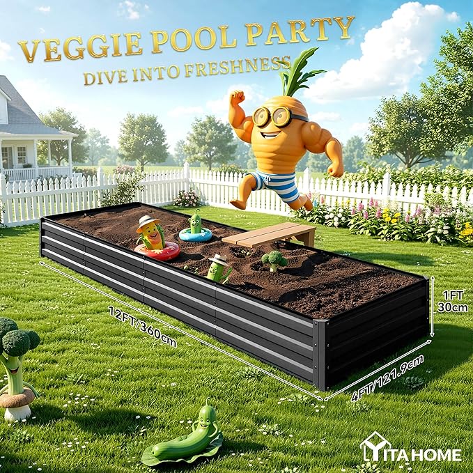 YITAHOME 6pcs 12x4x1 ft Galvanized Raised Garden Bed Kit, Large Metal Planter - Image 8