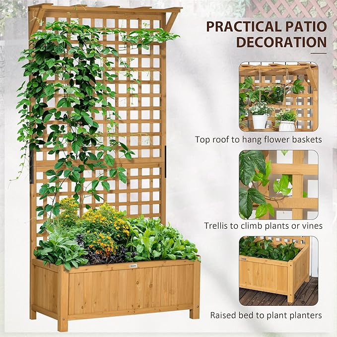 Outsunny Wood Planter with Trellis, Raised Garden Bed - Image 3