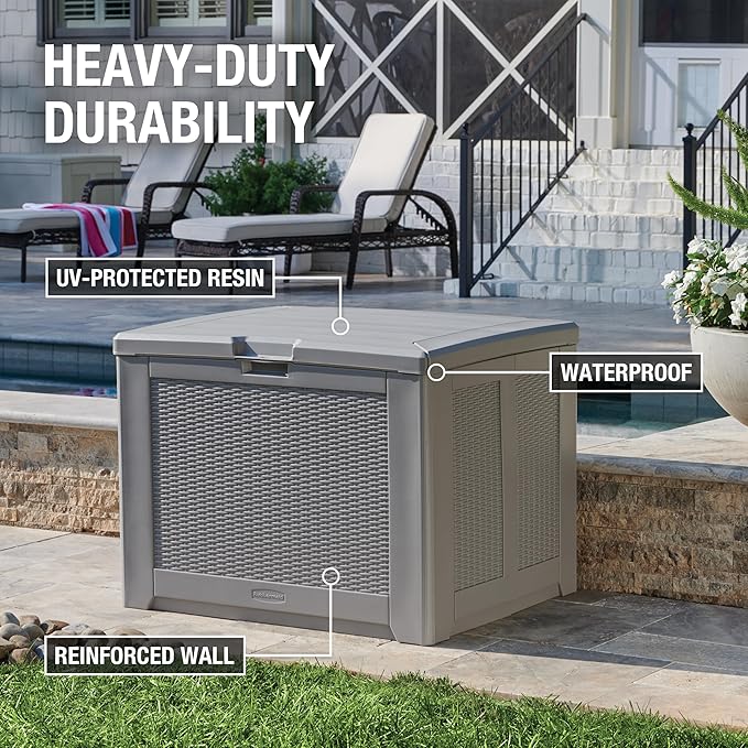 Rubbermaid Medium Resin Outdoor Storage Deck Box Weather Resistant Gray Deck - Image 3