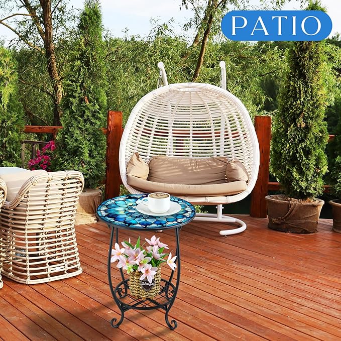Outdoor Side Table Round Small Mosaic Patio Accent Indoor End Plant Coffee Tea - Image 2
