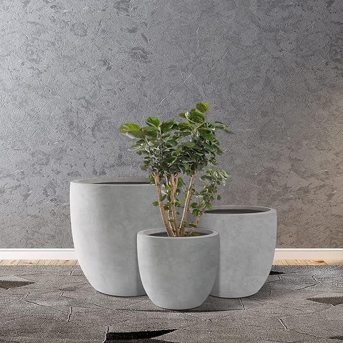Kante 20", 13.4" Dia Round Concrete Planters, Outdoor Indoor Modern Decorative - Image 7