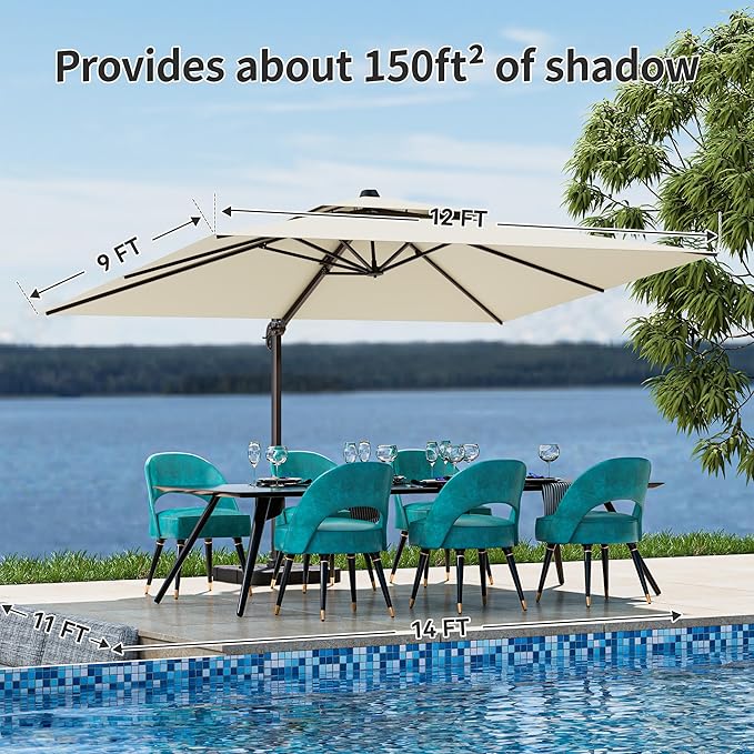 9x12FT Beige Cantilever Outdoor Patio Umbrella - Image 6