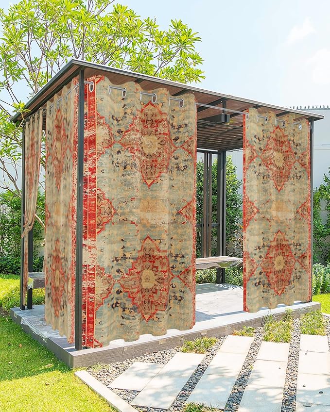 Boho Outdoor Curtains for Patio Waterproof, Grommet Privacy Curtain Drapes by Unknown