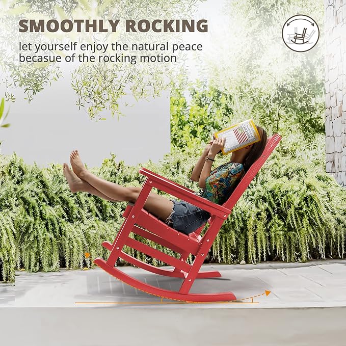 LUE BONA Outdoor Rocking Chairs Set of 2, HDPS Porch Rocker - Image 9