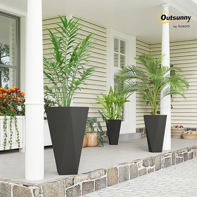 Outsunny Set of 3 Tall Planters, MgO Indoor Outdoor Planters - Image 2