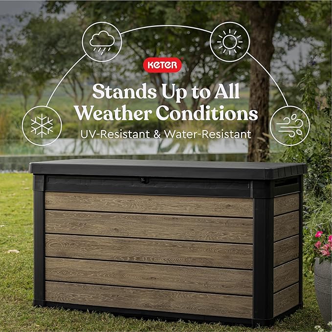 Keter Ashwood 100 Gallon Resin Deck Box Organization and Storage - Image 3