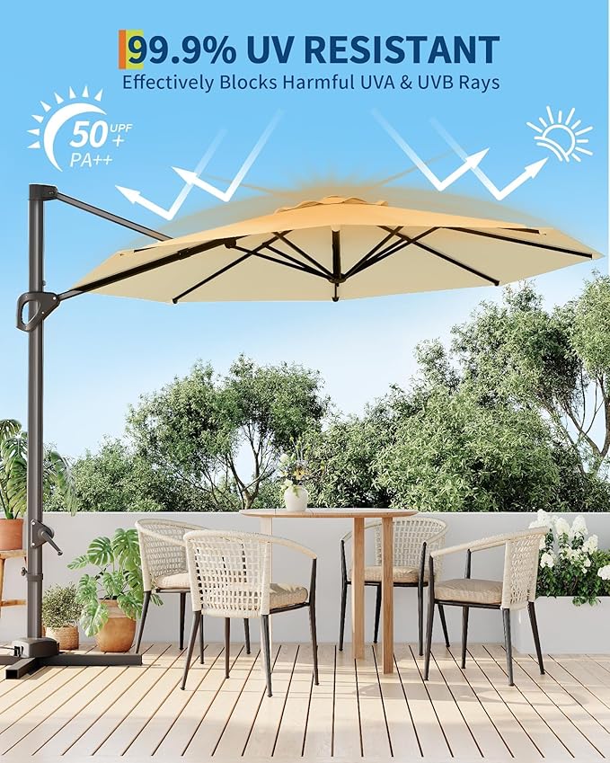 GarveeLife 10FT Patio Umbrella Outdoor Large Cantilever Umbrella Market Sun - Image 2