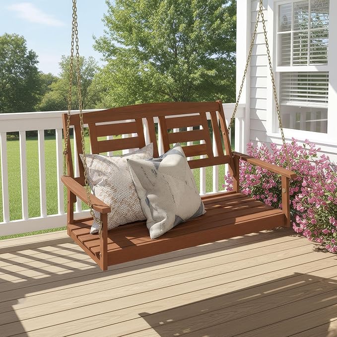 Furinno TIOMAN Porch Swing, 2-Seater Outdoor Hanging Wooden Swing - Image 2