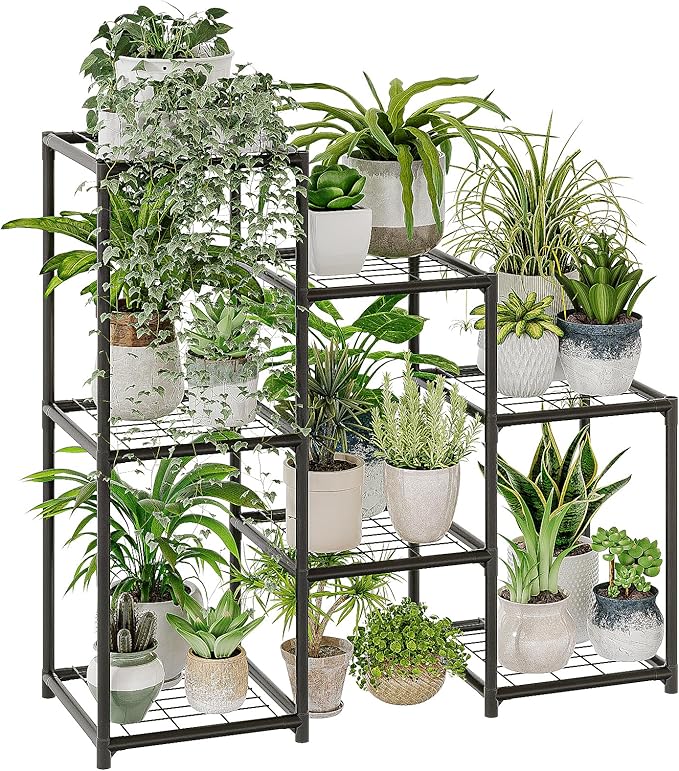 Bamworld Black Plant Stand Outdoor Metal Plant Shelf by Bamworld