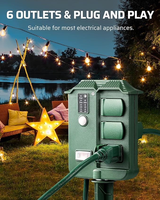 DEWENWILS Outdoor Power Stake Timer Waterproof, 6 Grounded Outlets, 6FT - Image 6