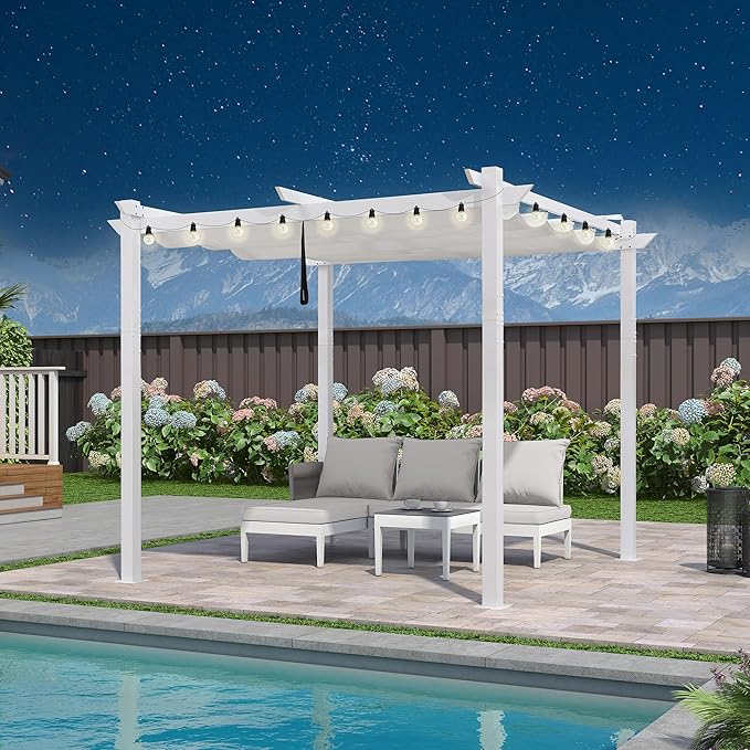 PURPLE LEAF 10' x 10' Outdoor Aluminum Pergola White Heavy-Duty Retractable by Unknown