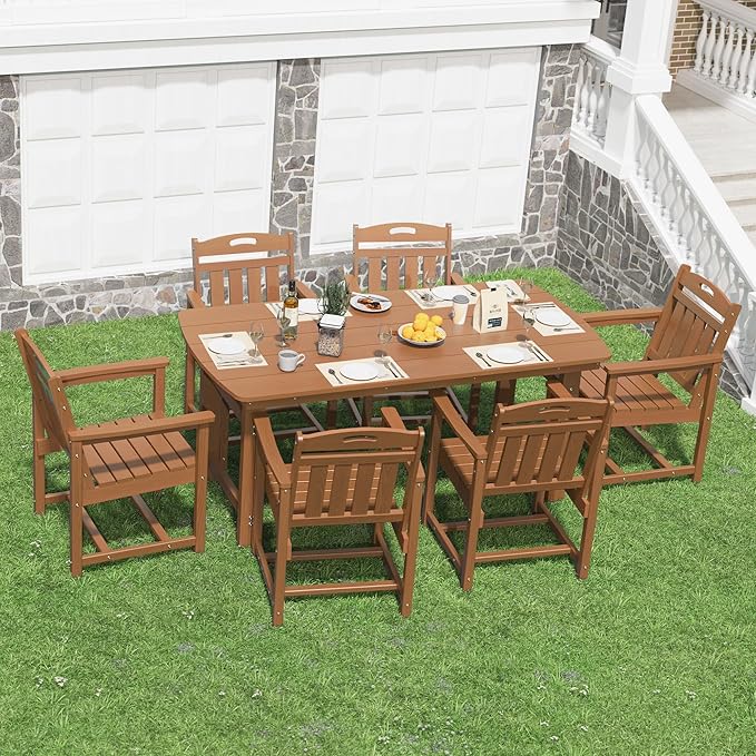 HDPE Outdoor Dining Set, Patio Table and Chairs Set, All-Weather 7-Piece - Image 8