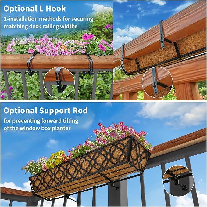 4pcs 24 Inch Window Deck with Coco Liner, Metal Hanging Flower Planter Window - Image 6