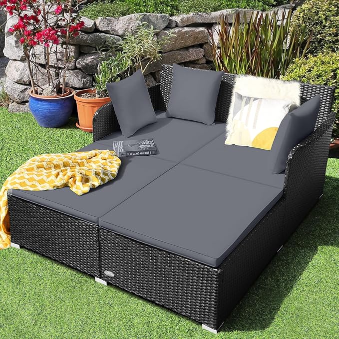 Tangkula Outdoor Rattan Daybed, Wicker Furniture - Image 3