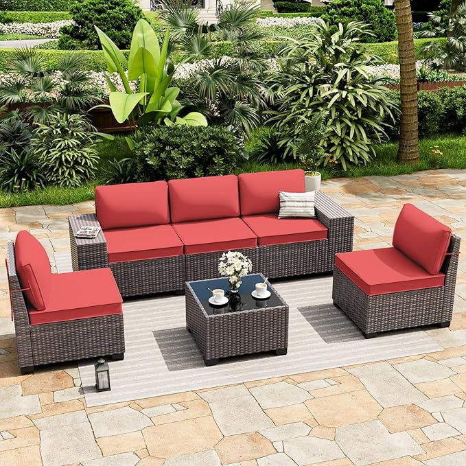 ALAULM 6 Pieces Patio Furniture Set, Oversized Seat/Armrest and High Back - Image 2