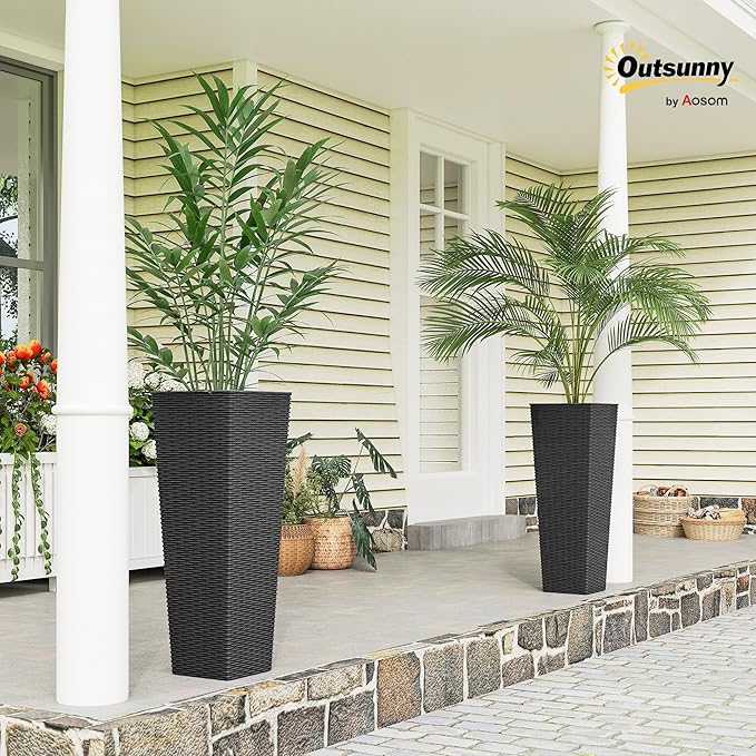 Outsunny 32 Inch Tall Planters for Outdoor Plants, Stackable Tapered Planters - Image 2