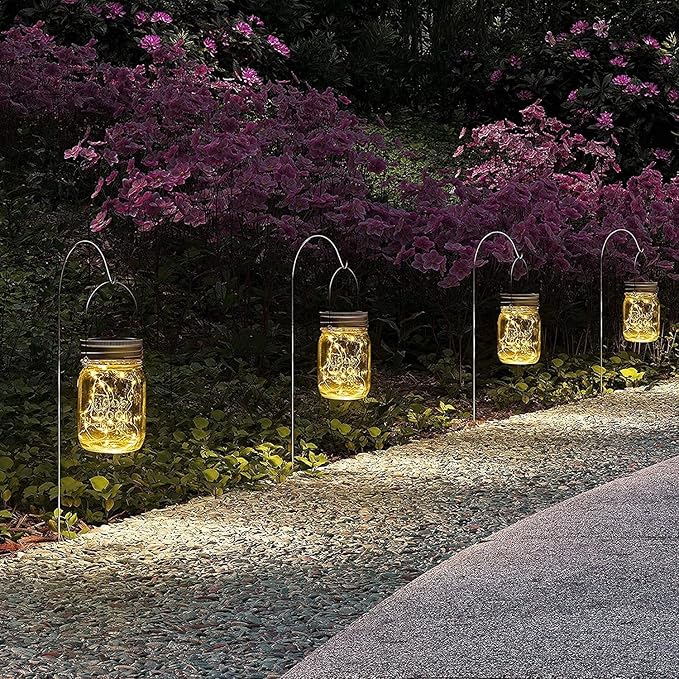 GIGALUMI Hanging Mason Jar Solar Lights, 6 Pack 30 Led Hanging Solar Lanterns - Image 2