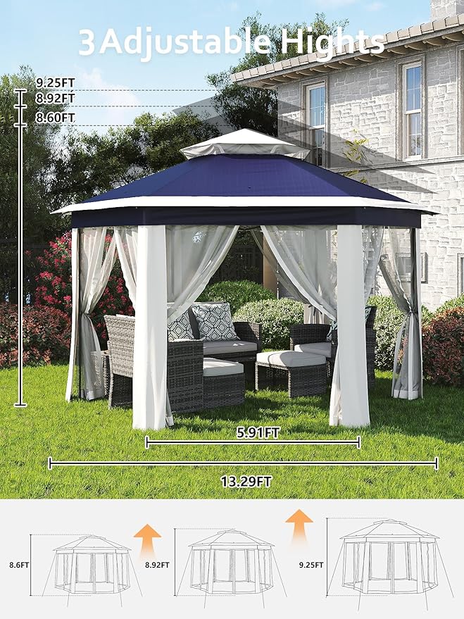 Garvee Pop Up Gazebo Screen Tent, Hexagonal Instant Gazebo Tent - Image 5