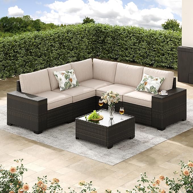 Jing's Villa 6-Piece Patio Furniture Set, All-Weather Outdoor Wicker Sectional by JingsVillaOutdoorFurniture