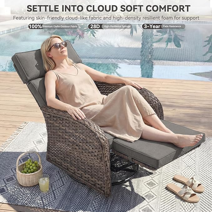 3 Pieces Zero Gravity Patio Swivel Rocking Recliner Chairs Set of 2 - Image 3