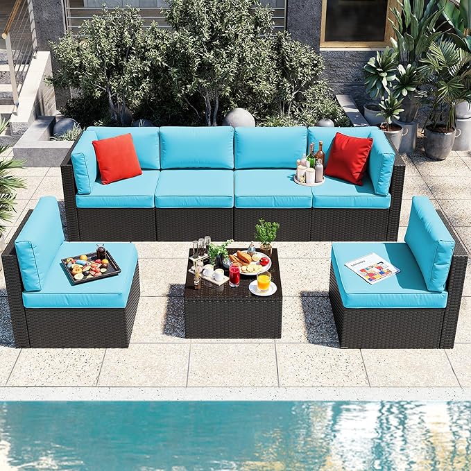 Vongrasig 7 Pieces Patio Furniture Sets, Outdoor All-Weather Wicker Patio by Vongrasig