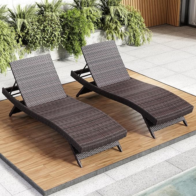 Nestl Chaise Lounge Chair Outdoor Set of 2, Wicker Patio Lounge Chair, Outdoor by Nestl