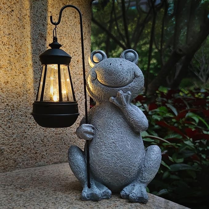Frog Solar Garden Statues, Resin Frog Figurine Decorations - Image 4