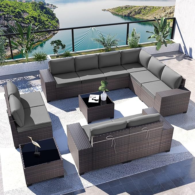 Kullavik 12 Pieces Outdoor Patio Furniture Set PE Wicker Rattan Sectional Sofa by KULLAVIK