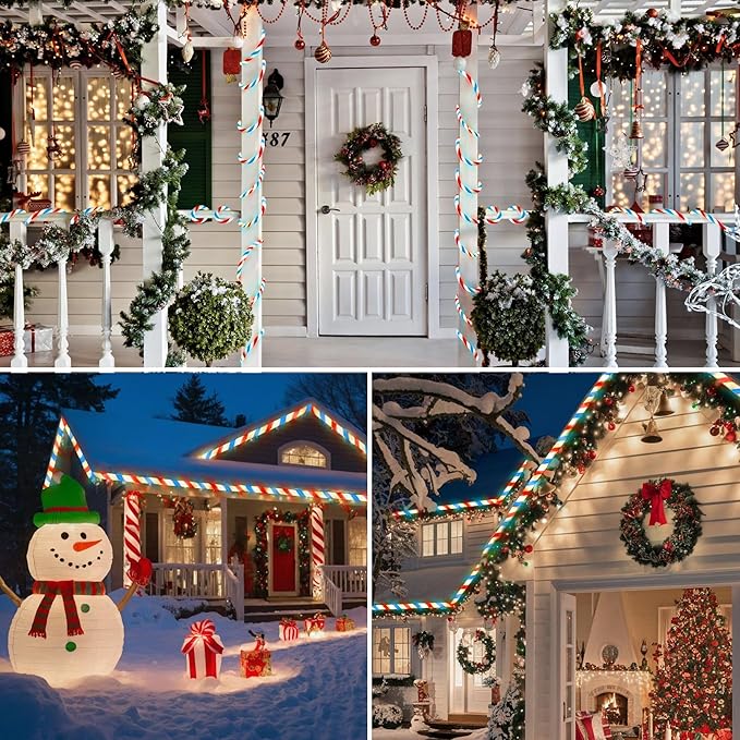 Jnaurb Christmas Candy Cane Lights, 66ft 480 LED Connectable White & Red & Blue - Image 8