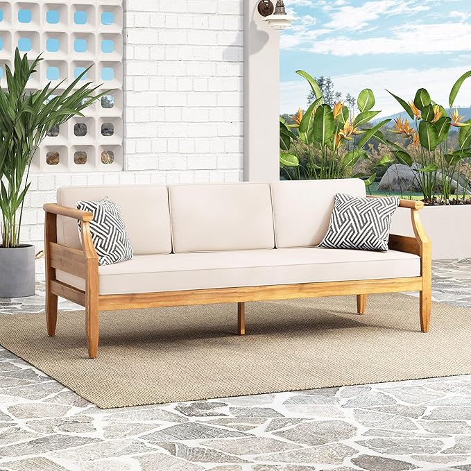 Christopher Knight Home Aston Outdoor 3 Seater Sofa, Upholstered Cushion Couch by ChristopherKnightHome