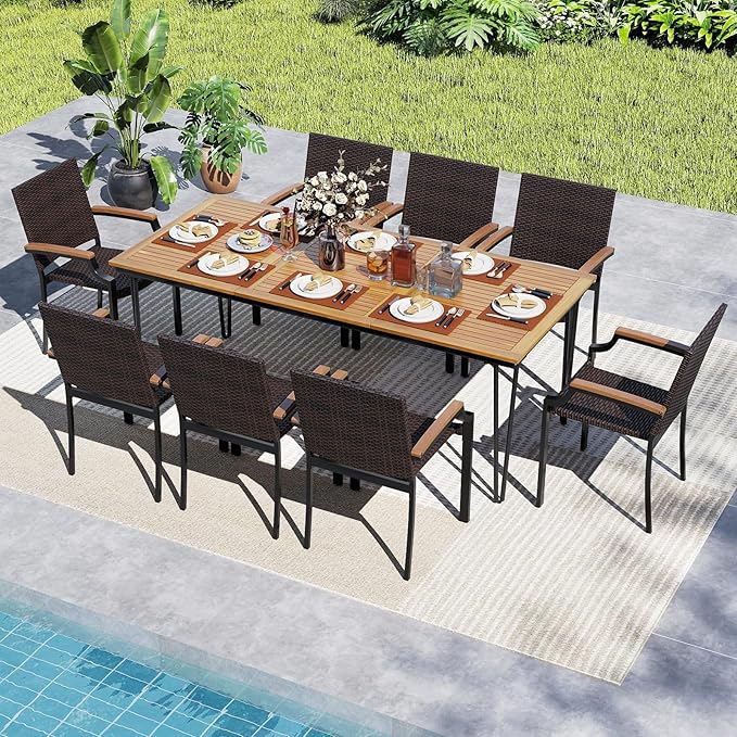Tangkula 9 Piece Patio Dining Set, 79” Rectangular Outdoor Dining Table - Image 2