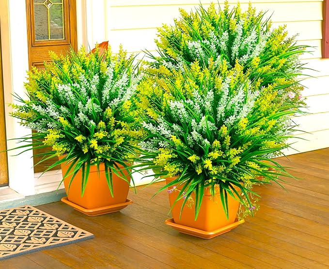 Artificial Plants Outdoor, Lavender Artificial Flowers Plastic Fake Faux - Image 2