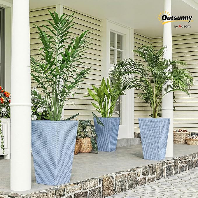 Outsunny Tall Planters for Outdoor Plants Set of 3, 24 in Taper Planters - Image 2