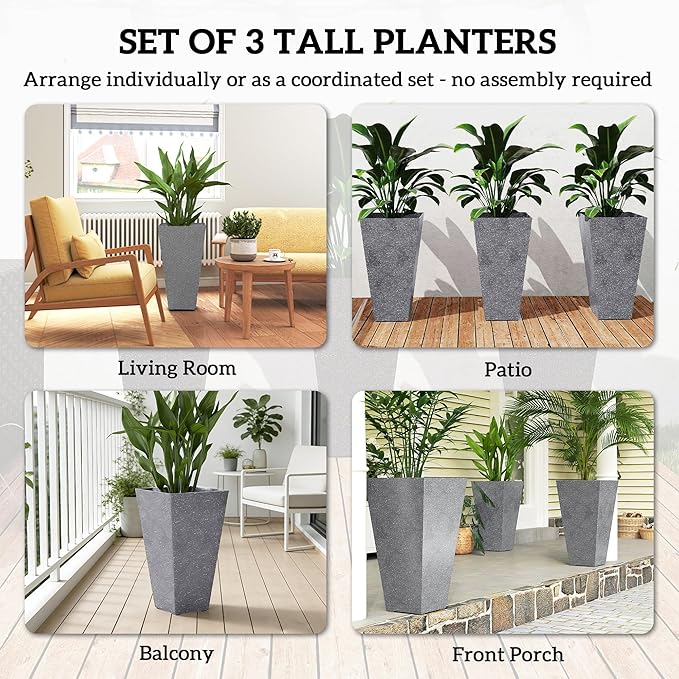 Outsunny 28 Inch Tall Planters for Outdoor Plants, Stackable Tapered Large - Image 4