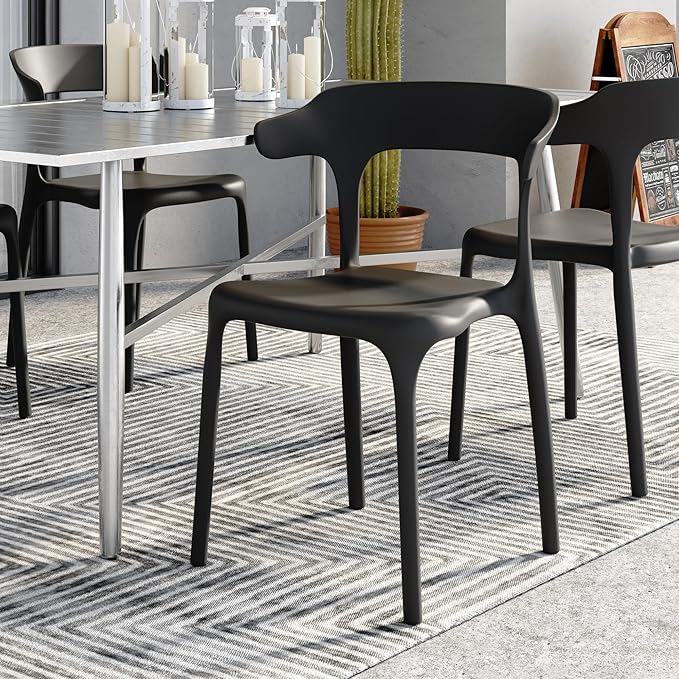 VECELO 4 Pack Plastic Stacking Chairs, Stackable Dining Chairs - Image 8