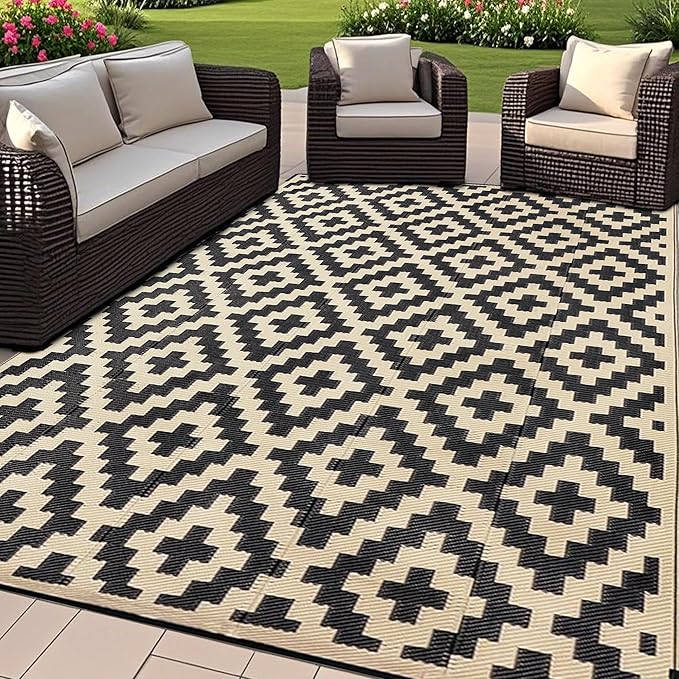 SAND MINE Reversible Mats, Plastic Straw Rug, Modern Area Rug, Large Floor Mat by SANDMIND