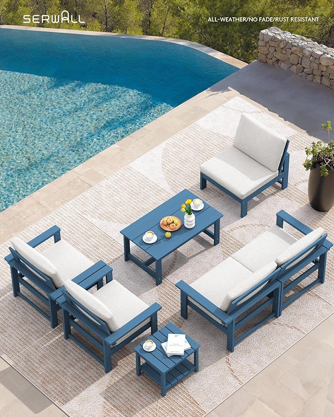 SERWALL HDPE Patio Furniture Set, 7-piece Outdoor Sectional Sofa Set, All - Image 5