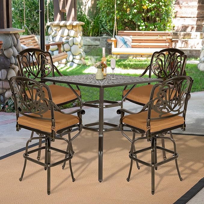 VIVIJASON 5-Piece Bar Height Patio Dining Set, All Weather Cast Aluminum - Image 7