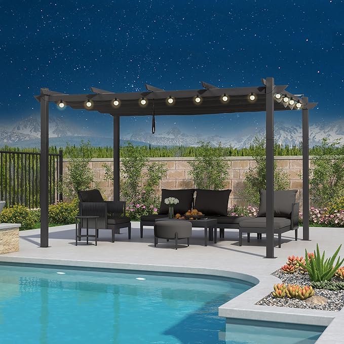 PURPLE LEAF 10' x 13' Aluminum Outdoor Pergola Retractable Pergola - Image 3