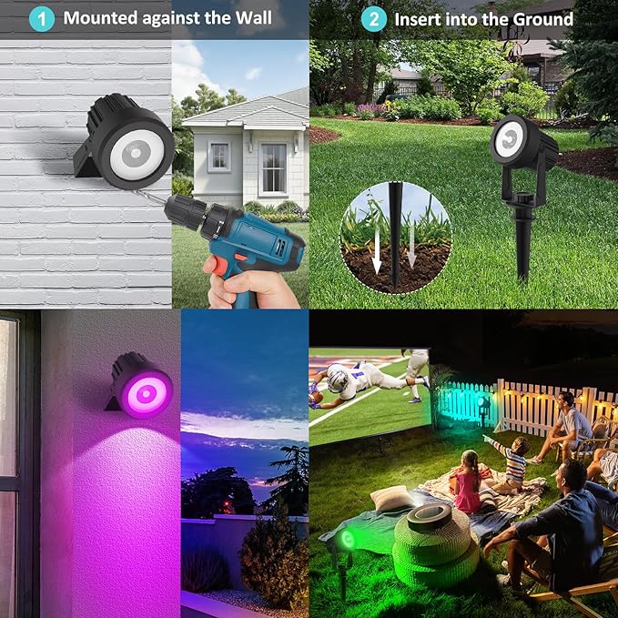 T-SUNUS RGB Solar Landscape Spotlights Christmas, Color Changing Spot Lights - Image 4