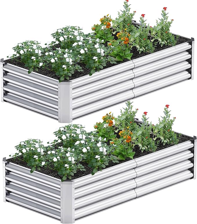 2PCS 4x2x1FT Galvanized Raised Garden Bed, Galvanized Planter Raised Garden by AyenGuard
