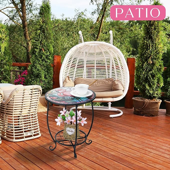 Outdoor Side Table Round Small Mosaic Patio Accent Indoor End Plant Coffee Tea - Image 5